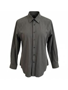 Dkny grey and white striped long sleeve shirt
